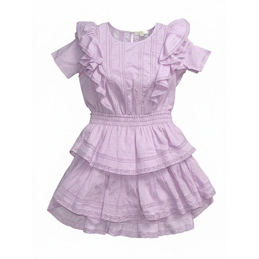LoveShackFancy Lavender Cotton Dobby Lace Ruffle Mini Dress Size S - Picture 2 of 7